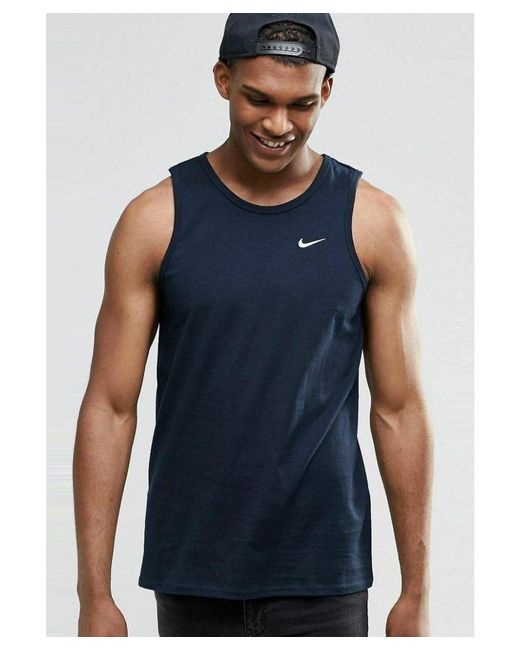 Nike Blue Embroidered Swoosh Athletic Gym Vest Tank Top for men