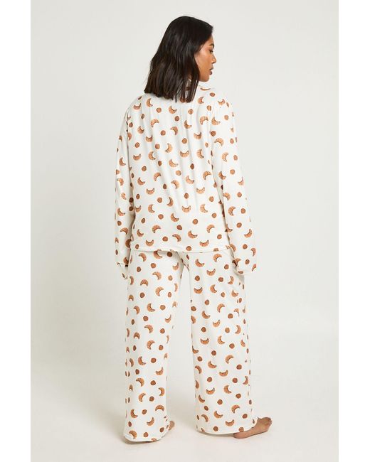 Boohoo Natural Plus Croissant Print Long Sleeve Shirt & Trouser Pyjama Set