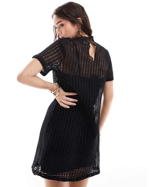 ASOS Black Open Stitch T-Shirt Mini Dress