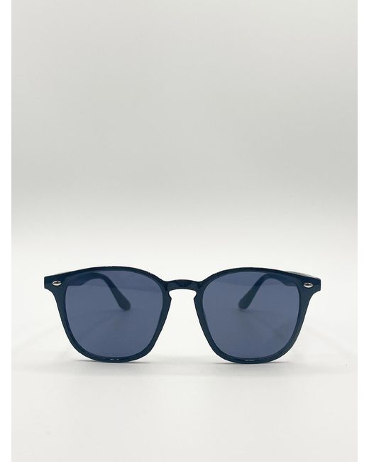 SVNX Blue Rounded Wayfarer Style Sunglasses for men