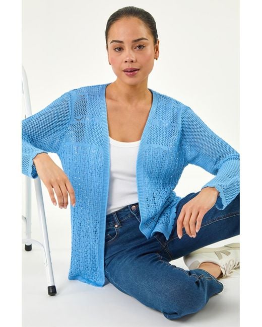 Roman Blue Petite Pointelle Knit Cardigan