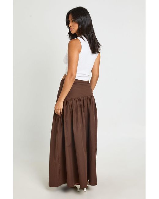 Boohoo Brown Petite Asymmetric Dropped Waist Maxi Skirt
