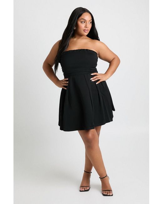 Boohoo Black Plus Structured Ruched Mini Bandeau Skater Dress