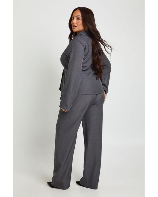 Boohoo Blue Plus Tied Front Woven Shirt And Wide Leg Trouser