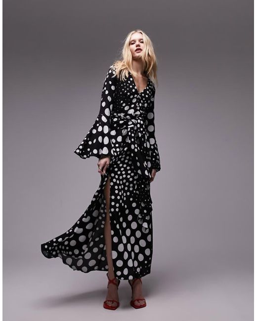 TOPSHOP Black Button Down V Neck Tie Front Midi Dress