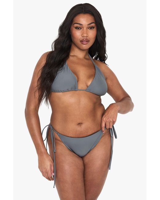 Boohoo Gray Plus Tie Side Triangle Bikini Bottoms