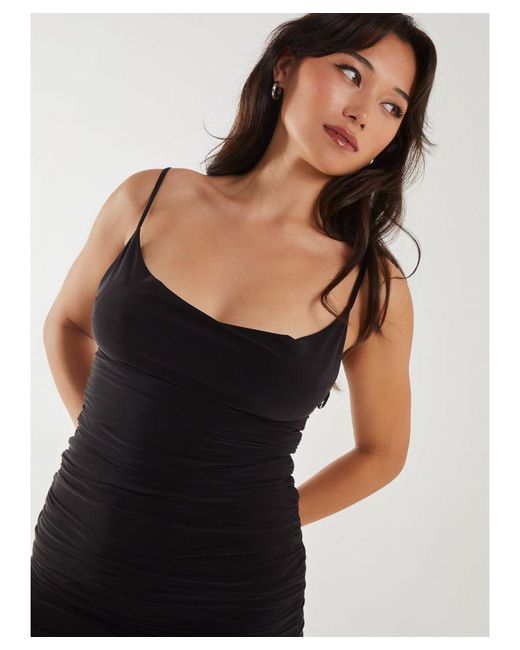 Pink Vanilla Black Slinky High Neck Midi Dress
