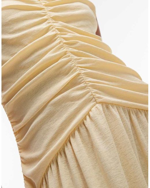 TOPSHOP White Drop Waist Ruched Maxi Dress