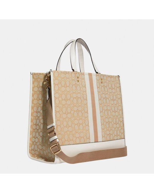 COACH Natural Signature Striped Jacquard With Patch Dempsey Tote 40 Bag
