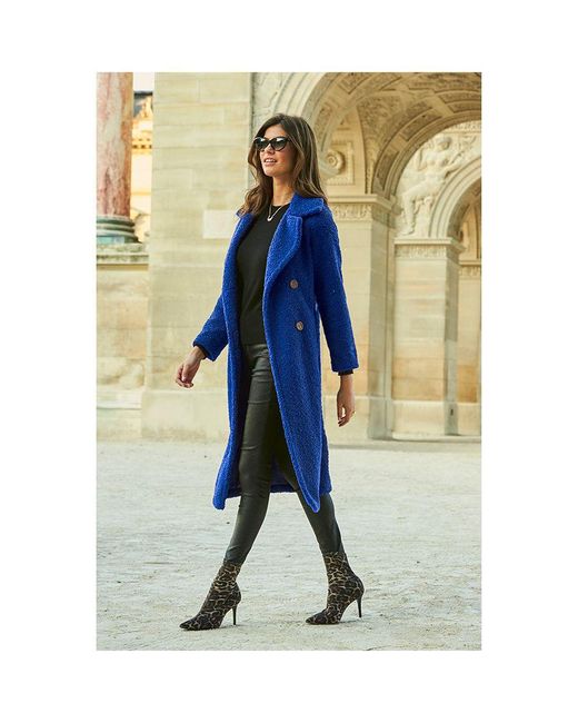 Sosandar Blue Cobalt Super Cosy Longline Borg Coat
