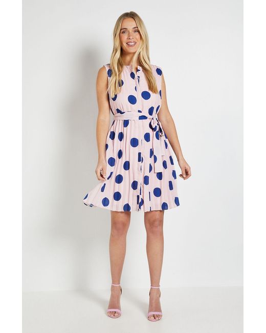 Wallis White Petite Polka Dot Pleated Shift Dress