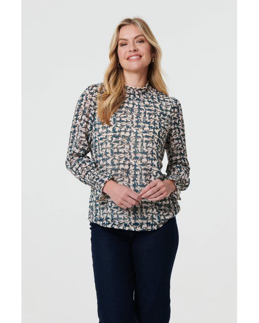 Izabel London Green Printed Long Sleeve High Neck Top