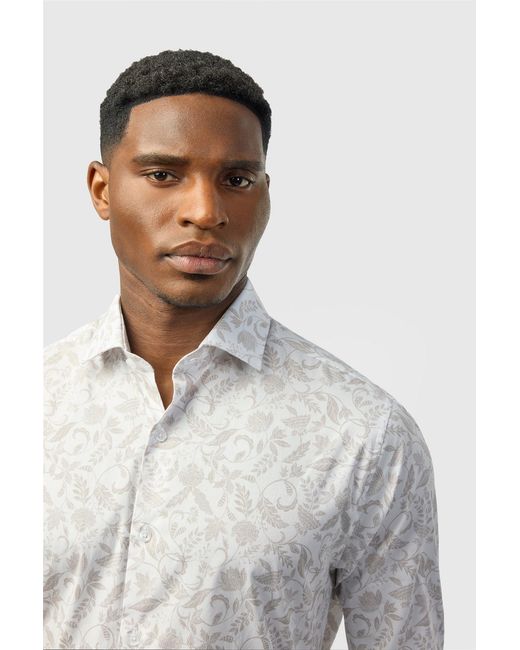 Alexandre Silver Label Gray Long Sleeve Paisley Tailored Formal Shirt for men