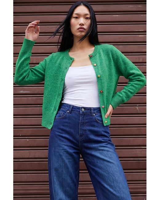 D.u.s.k Green Flower Button Knit Cardigan