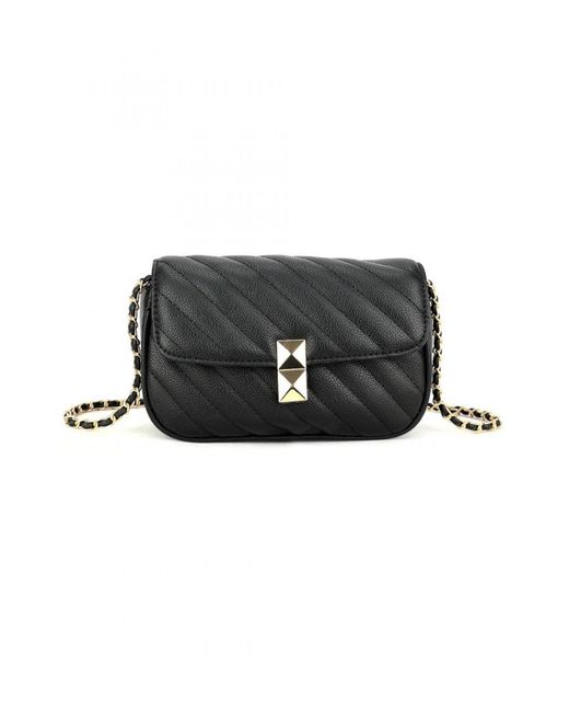 Where's That From Black 'Wave' Shoulder Bag With Stitching And Chain Detail