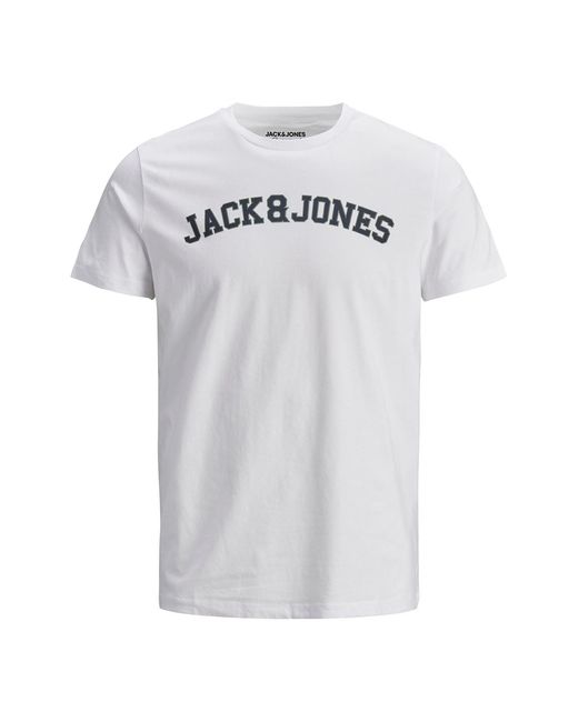 Jack & Jones White Jack&Jones Logo Casual T-Shirt, Crew Neck, Cotton, Short Sleeve for men