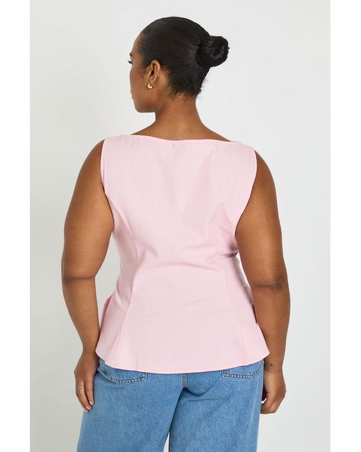 Boohoo White Plus Linen Look Slash Neck Peplum Top