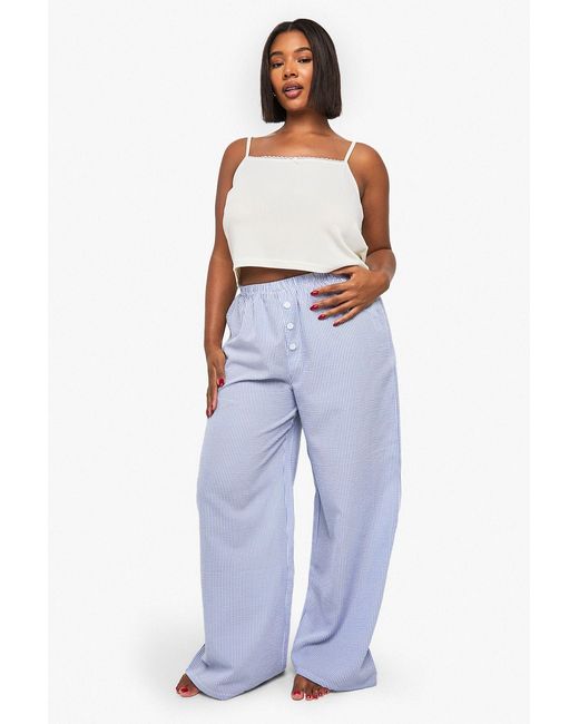 Boohoo Blue Pointelle Vest And Wide Leg Trouser Pj Set