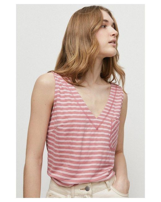 Warehouse Pink Striped Pique Pocket Vest