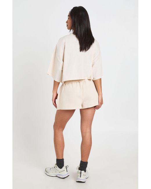Boohoo Natural Petite Boxy Crop T-Shirt And Short Set