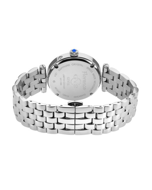 Gv2 Blue Florence Mother Of Pearl Dial Diamond Cut Ring On Stainless Steel Bracelet Watch