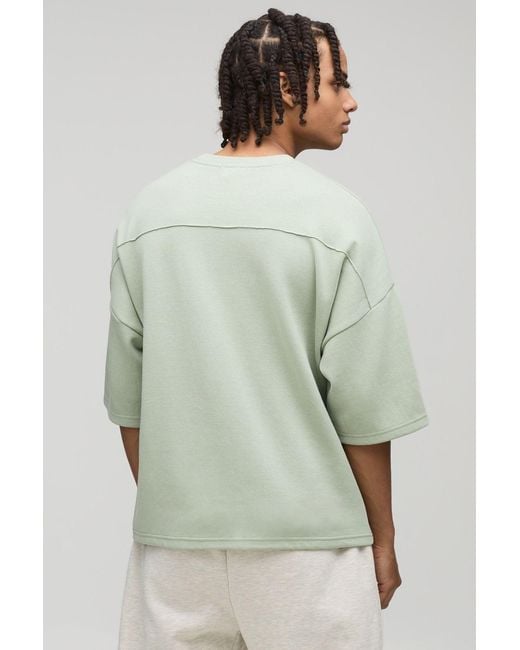 BoohooMAN Green Oversized Boxy Premium Seam Detail Drop Shoulder T-Shirt for men