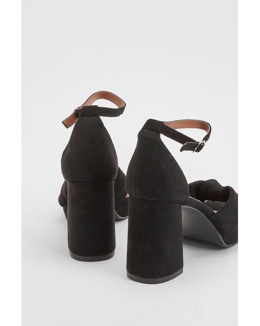 Faith Black Amara Faux Suede Open Toe High Block Heeled Sandals