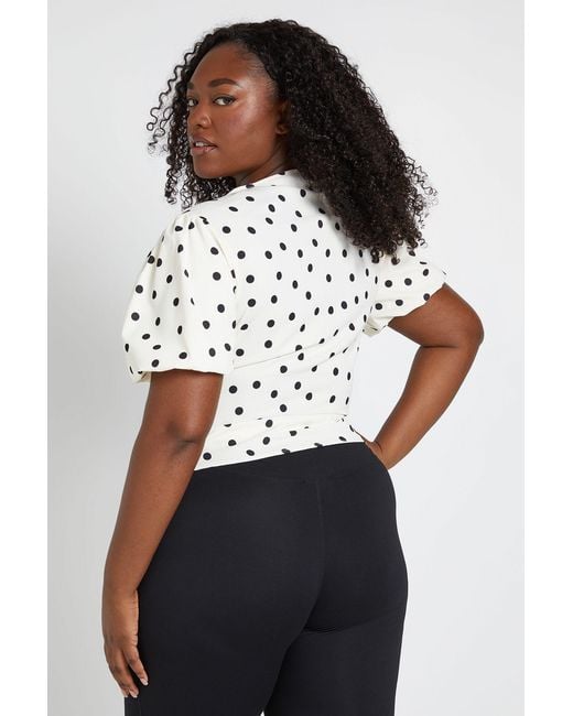 Boohoo White Plus Satin Polka Dot Puff Sleeve Blouse