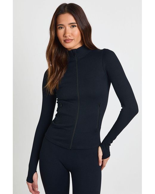 Boohoo Blue Contour Ribbed Zip Through Active Jacket