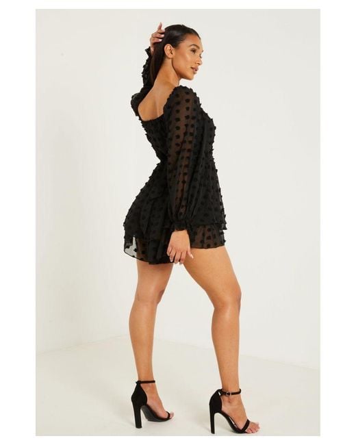 Quiz Black Mesh Frill Playsuit