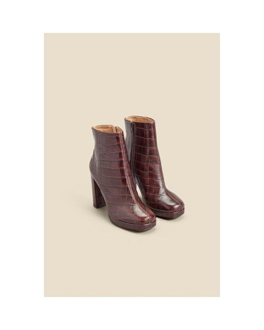 Sosandar Natural Chocolate Croc Leather Block Heel Platform Ankle Boot