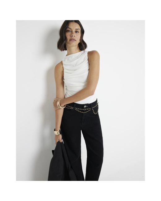 River Island White High Neck Top Ruched
