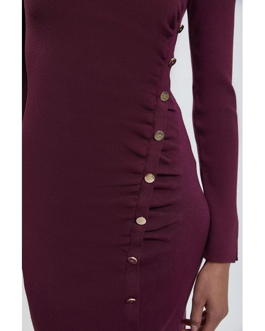Karen Millen Purple Asymmetric Fastening Viscose Knitted Dress