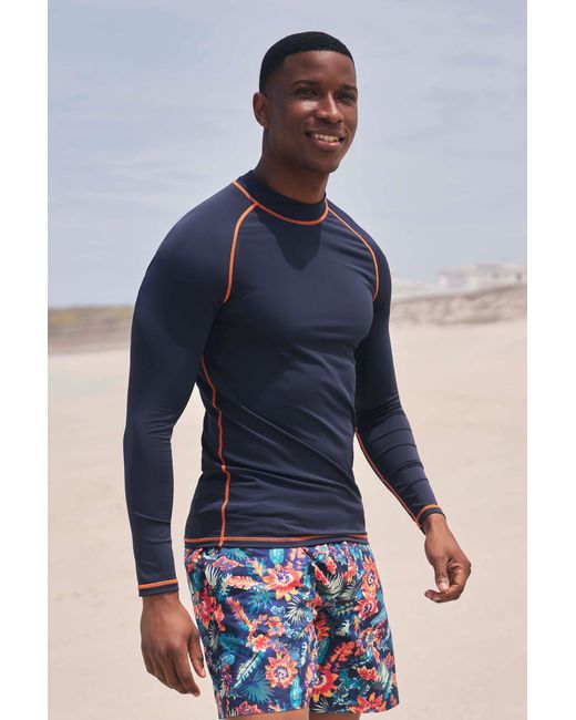 Mountain Warehouse Blue Long Sleeve Rash Vest Sun Protection Quick Drying Swimwear Stretchy Beach Surf Top Polyamide for men