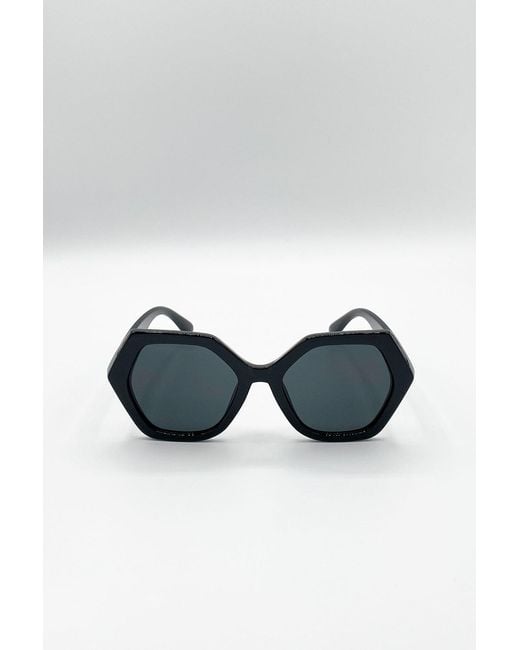 SVNX Blue Oversized Rounded Angular Sunglasses