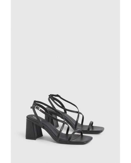 Boohoo Black Mid Block Cross Front Strappy Heels