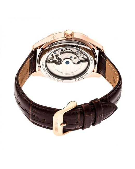 Heritor Pink Sebastian Semi-Skeleton Leather-Band Watch for men