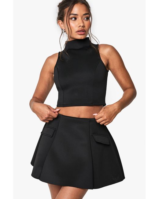 Boohoo Black Scuba High Neck Sleeveless Top