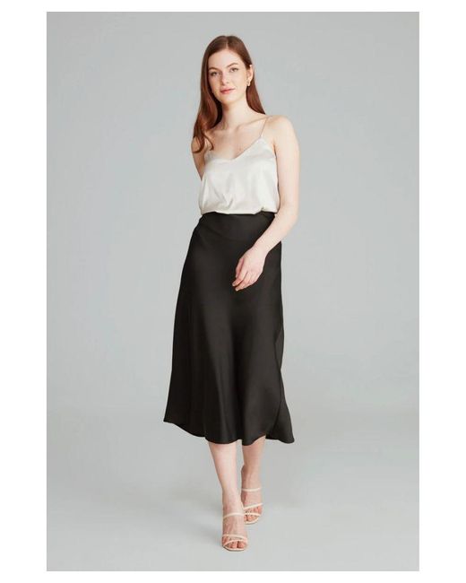 GUSTO Black Satin Asymmetric Midi Skirt