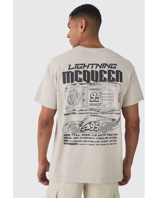 BoohooMAN White Oversized Disney Cars Wash License Print T-Shirt for men