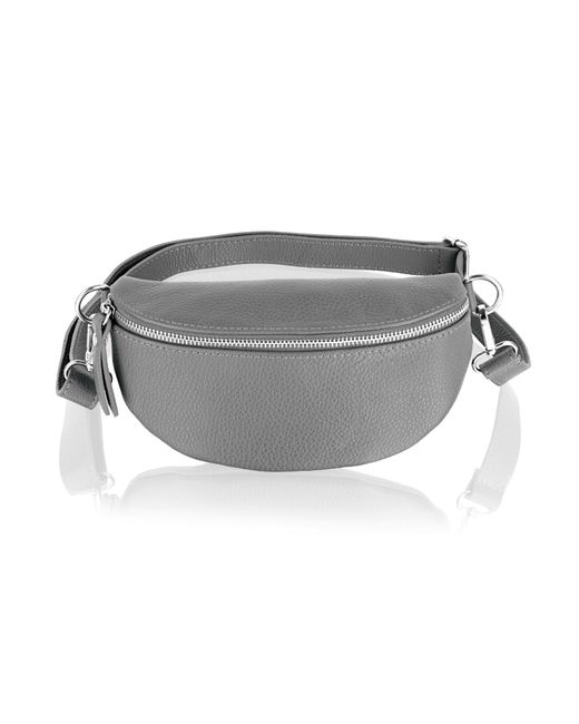 Woodland Leathers Gray Leather 9.0" Waist Bag With Detachable Adjustable Strap