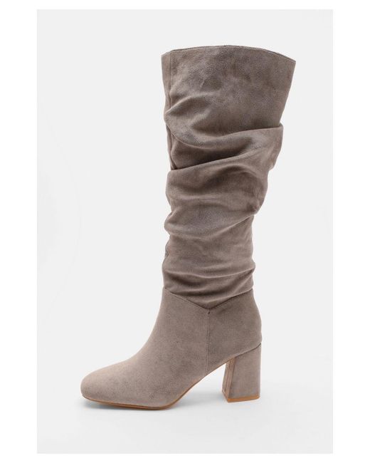Quiz Brown Faux Suede Ruched Heeled Boots