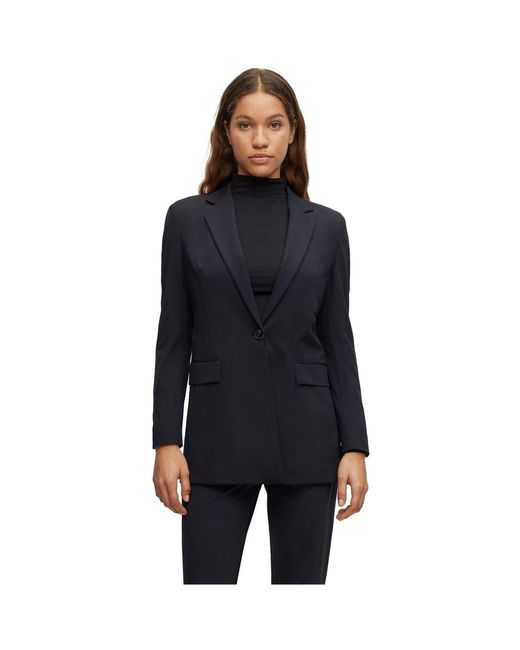 Boss Blue Solid Patterned Lapel Collared Blazer
