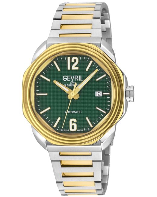 Gevril Gray Roosevelt Ss 316L Case W/ Bezel Ring, Checker Pattern Dial, Two Toned Stainless Steel Yg Bracelet for men