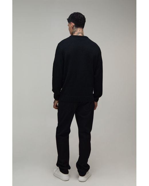 BoohooMAN Blue Tall Relaxed Fit Brushed Knitted Jumper for men