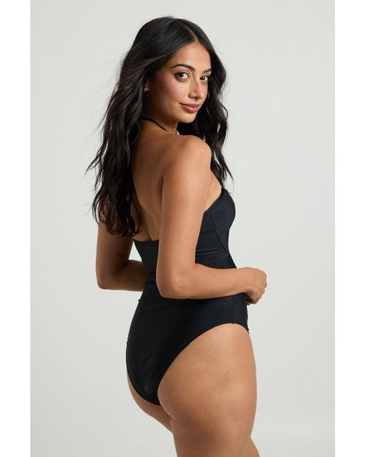 Boohoo Black Trim Cut Out Detail Bandeau Swimsuit