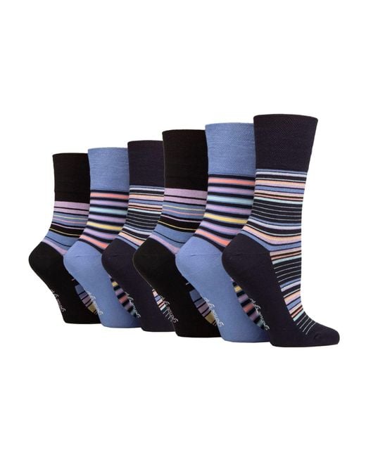 Gentle Grip Blue 6 Pack Ladies Non Elastic Loose Top Bamboo Socks
