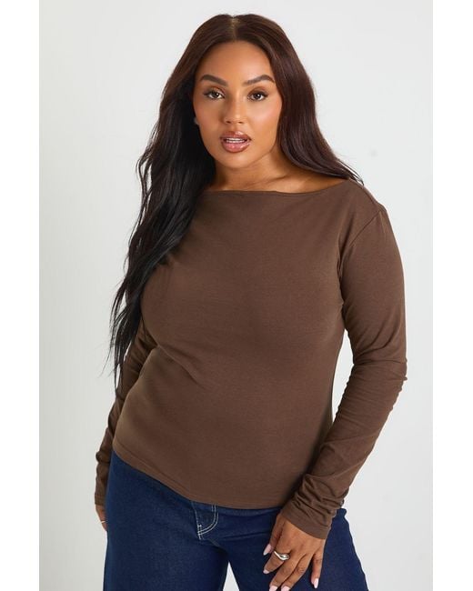 Boohoo Brown Plus Cotton Scoop Neck & Back Top