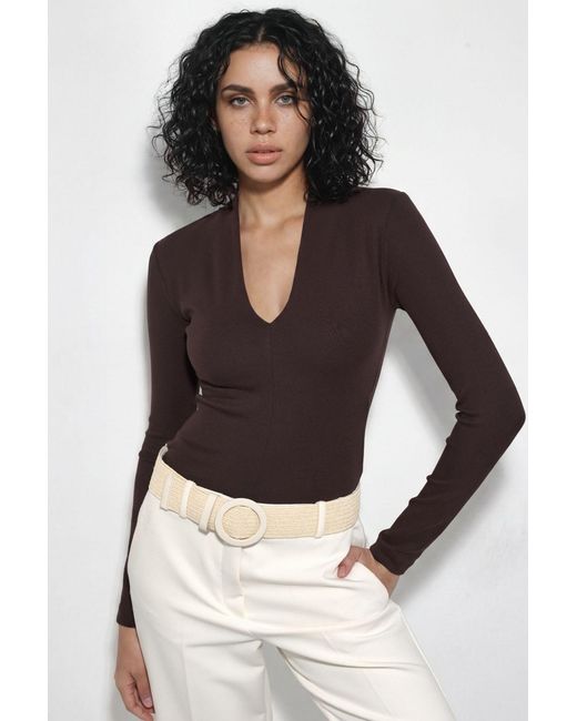 Busem Black Slim Fit V-Neck Long Sleeve Blouse
