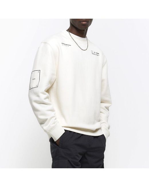 River Island White Sweatshirt Regular Fit Graphic Patch for men